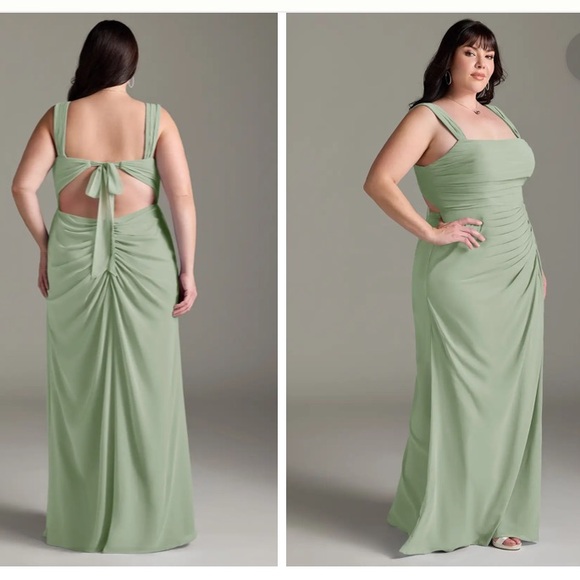 Azazie Jesaphine Dusty Sage Ruched Chiffon Gown - Picture 2 of 8